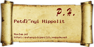 Petényi Hippolit névjegykártya